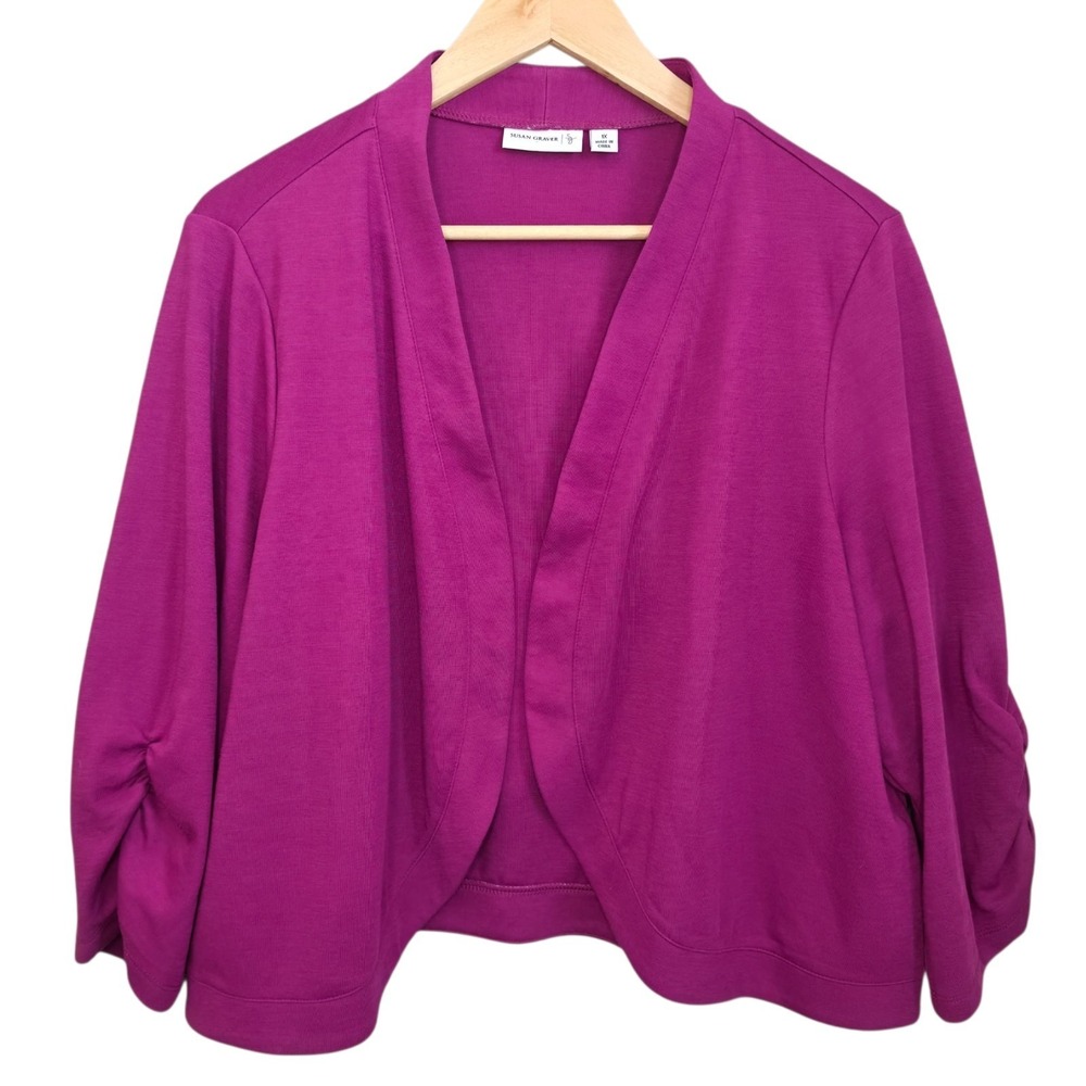 Susan Graver Cardigan Womens Plus 1X Purple Shrug Bolero Open Front Knit